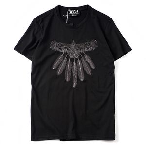 Modisches Herren-T-Shirt mit silbernem Faden und Perlenstickerei, fliegender Adler, loses weißes, kurzärmeliges Street-Trend-T-Shirt