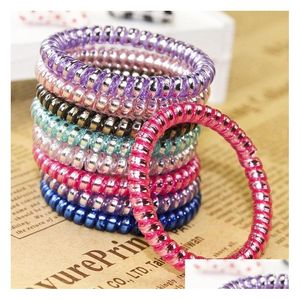 Hårtillbehör 5 cm Metal Punk Telefontråd Spol Gum Elastic Band Girls Gummi Pony Tail Holder Armband Stretchy Scrunchies DHL0Z