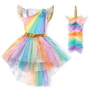 Vestidos para meninas Vestido de unicórnio arco-íris para crianças vestido de baile bordado para meninas princesa vestidos de aniversário fantasia de festa Halloween Cl 230801