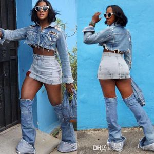 Summer Womens New Dress Fashion Washable Street Spicy Girls Sexig inslagna höft denim kjol