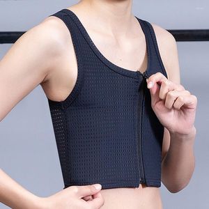 Women's Shapers S-4XL Flat Breast Slim Shaper Lesbian Breathable Mesh Undershirt Zipper Bandage Tank Tops Tomboy Trans Chest Binder Vest
