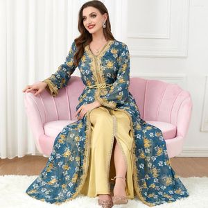 Abbigliamento etnico Donna Jilbab Ricamo di lusso Set musulmano Ramadan Femme Abaya Abito islamico Jalabiya Marocain Urkey Marocchino Kaftan Robe