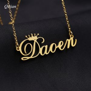 Pendant Necklaces Personalized Cursive Crown Name Necklace Customized Nameplate For Birthday Gift Gold Stainless Steel Jewelry Women 230731