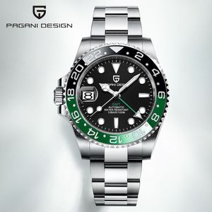 Wristwatches PAGANI DESIGN Luxury GMT Men Mechanical Wristwatch Sapphire Glass Stainless Steel 100M Waterproof Automatic Watches 230731