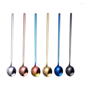 Spoons Long Handle Stainless Steel Round Spoon 20cm Dessert Honey Coffee Tea Stirring Ice Scoop Household Cutlery