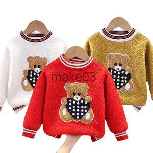 Cardigan Winter Boys Girls Sweater Cartoon Bear Thick Knitted Bottoming Turtleneck Shirts Solid High Collar Pullover Sweater For Kids J230801