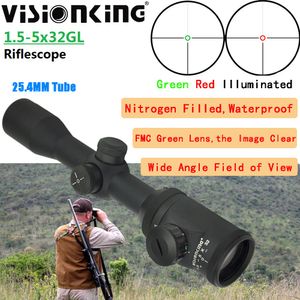 Visioning vida vid vinkel 1.5-5x32 jakt riflescope 25.4 mm rör upplyst röd grön lång räckvidd optisk syn nattluft skytte taktisk omfattning