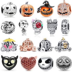 Designer de encantos populares decoração carro de abóbora de halloween 925 prata pingente de caveira acessórios de joias diy fit pandora pulseira colar com caixa original