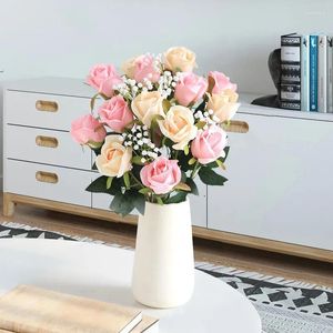 Decorative Flowers 1pcs Simulation Rose Living Room Decoration Flower Dining Table Single Bouquet Fake Dried Pl