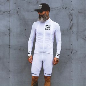 Bisiklet Jersey Setleri Acıyı Seviyor Beyaz Bisiklet Jersey Suit ABD Ciclismo Takım Giyim Erkek Gömlek Uzun Kollu Bib Şort Yol Bisiklet