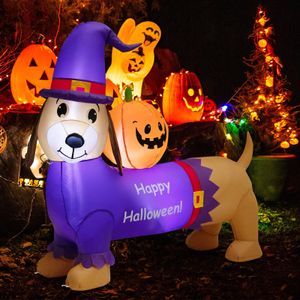 5 Fuß langer aufblasbarer Halloween-Dackelhund mit Kürbis, selbstaufblasender Hof