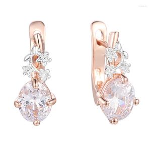 Kolczyki Dangle FJ Women 585 Rose Gold Kolor biały liść kwiaty sześcienne cyrkon kropla