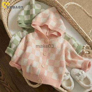 Cardigan Mababy 06 Years Toddler Kids Girls Boy Clothes Warm Knit Sweater Plaid Lång ärm Huven Butoon Tops Clothing J230801