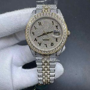 orologi da uomo con diamanti pieni Cassa in oro giallo 2 toni 41mm Diamanti Quadrante arabo Bracciale con diamanti Pietre CZ Orologio lucido