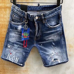 Men's Jeans Men's slim fitting quarter cotton stretch fashion jeans with blue paint beggars' pants