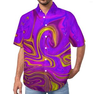 メンズカジュアルシャツネオンリキッドプリントビーチシャツアブストラクトデザインサマーメンズ面白いブラウス半袖グラフィック衣類プラスサイズ4xl