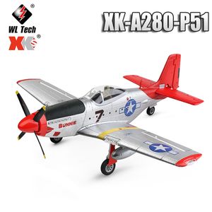 航空機modle wltoys xk a280 rc飛行機P51ファイターシミュレーター2 4g 3d6gモードLEDサーチライトプレーンおもちゃ大人230731