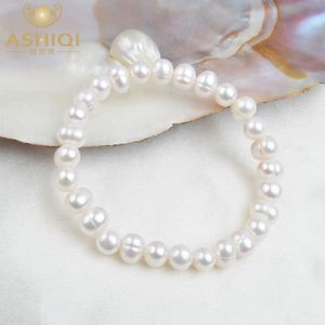 Bangle Ashiqi White Natural Freshwater Pearl Armband Bangle for Women Jewelry Gift 230731