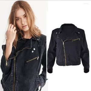 Women's Jackets Women Short Ripped Denim Jacket Motorcycle Jeans Coat Cropped Top Female Punk Gothic Moto Biker Outwear Zipper Cool Black