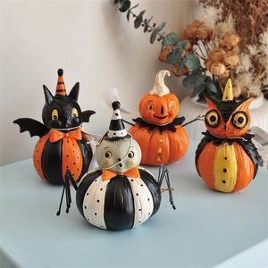 Dekorativa föremål Figurer Halloween Decoration Cat Pumpkin Ghost Fun Scene Country Retro Handgjorda målade Black Gift Sculpture Decoration 230731