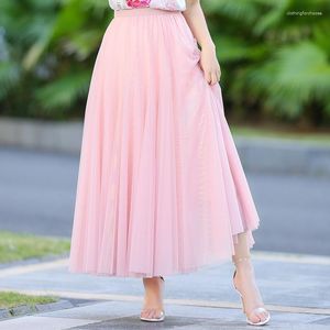 Skirts Korean Fashion 3 Layers Mesh Skirt Women's Fairy High Waist Ball Gown Gauze Tutu Voile Long Maxi Kawaii Clothes
