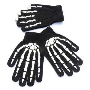 Cycling Gloves Knitting Gloves Skeleton Head Luminous Half Finger Full Fingers Print Warm Breathable Men Women Fitness Glove Cycling Equipment 230801