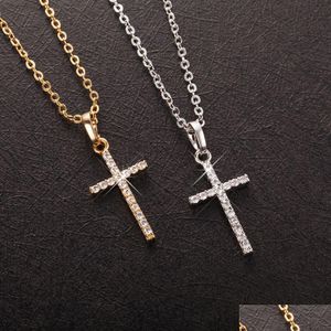 Colares com Pingente Moda Cruz Pingentes Ouro Preto Cor Cristal Jesus Colar Jóias Para Homens/Mulheres Atacado Drop Delivery Dhweo