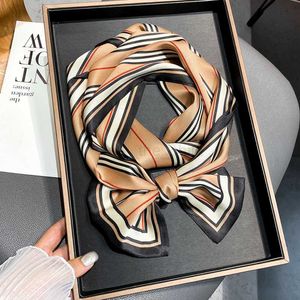 Halsdukar lyx varumärke Silk Skinny Scarf Women Hair Bands mode Bandband sjalar Wraps Ladies Kercheif Neck slips Female Foulard Bandana Y23