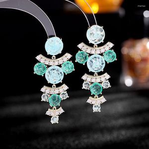 Dangle Earrings Korean Jewelry Fresh Design Light Luxury Color Flower Cubic Zirconia Silver Needle Geometric Wedding Gift