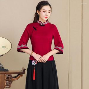 Roupas étnicas femininas, tops chineses, camisetas femininas 2023, terno Tang oblíquo, Qipao Cheongsam, estilo top FF3019