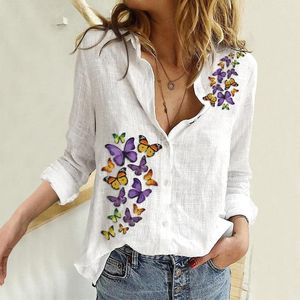 Women's Blouses Womens Butterfly Print Button Down Shirts V Neck Long Sleeve Roll Up Blouse Loose Plain Basic Casual Tops And Blusas