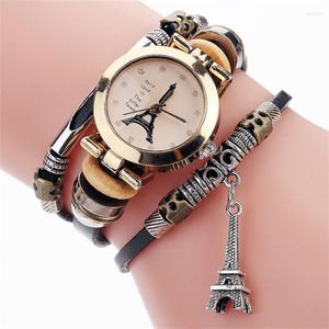 Relógios de pulso femininos com pulseira de corrente incomum relógios com pingente Torre Eiffel para mulheres senhoras pulso de quartzo Montre Femme