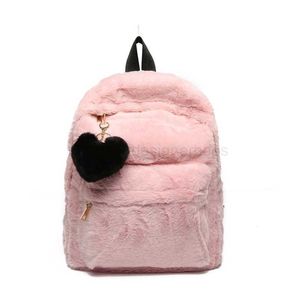 Style Cute Solid Artificial Fur Heart shaped Pendant Winter Soft Large Plush Pink Black and White Rucksack Mochilastylishdesign