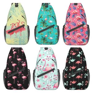 Dagpaket Tropisk kokosnöt Flamingo Face Chest Bag Cross Boy Pack Men PAGS FÖR KVINNA JUSTERING CASUELL UNISEX POLYESTER Outdoor Running 230731