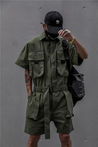 Fatos de Treino Masculino HOUZHOU Techwear Macacão Curto para Homens Macacão Macacão Verde Masculino Japonês Streetwear Bolsos de Verão Hip Hop 230731