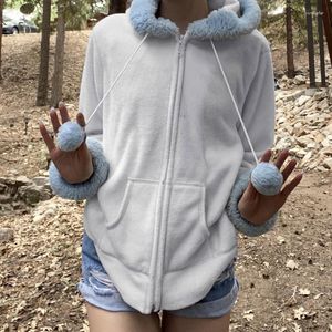 Kadın Hoodies 2023 Sonbahar ve Kış Tüylü Kapüşonlu Kazak artı Kadife Sıcak Gevşek Fermuar Sweatshirt Günlük Renk Eşleşen Hardigan Ceket