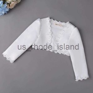 Jackets Elegant Shares of girls long sleeve white lace Pearls Beaded boleros jacket wedding Dress Matching wraps For 6 8 10 12 14 Years x0730