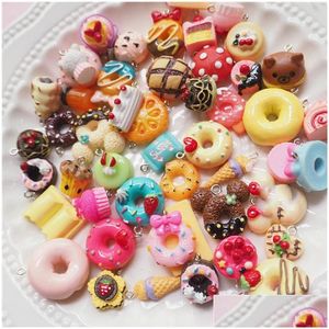 Charms 30 pçs/set Mini Kawaii Mix Resin Colar Food Donut Cake Cream Pingente Para DIY Decoração Chaveiro Charmscharmscharms Drop De Dhead