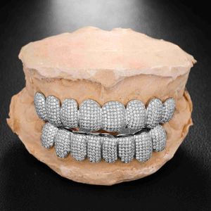 Anpassa Hip Hop Iced Out Teeth Grillz 14/18K Gold Platinum Plated Grillz Fangs Rapper Mouth Jewelry Gift