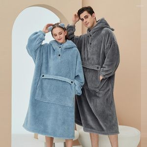 Herren-Nachtwäsche, Unisex-Bademantel, Herren-Winter-Morgenmantel, warmer Flce-Robe, Pullover mit Kapuze, weicher Bademantel für Damen