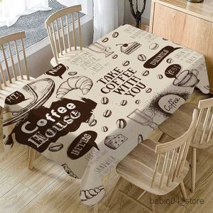 Tischtuch Retro Kaffee Muster Tischdecke wasserdichte Esstisch Hochzeitsfeier Rechteckige Tischdecke Home Textil Kitchen Dekoration R230819