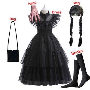 Girl's Dresses Wednesday Girl Costume for Carnival Halloween Black Events Cosplay Dress Kids Evening Party Clothes Fashion Gothic Vestido 3-12T 230801