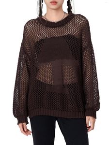 Kvinnors blusar Kvinnor S Sheer Mesh Knit Crop Top Beach täcker Y2K Se genom långärmad bikini pullover tröja