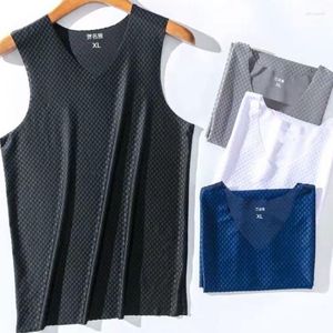 Mens Tank Tops Summer Men Ice Silk Vest Sömlös ärmlös snabbtorkande mesh hål andningsbara t skjortor coola strandresor tankar