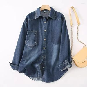 Kadın Ceketleri Vintage denim uzun kollu ceket kadınlar rahat moda eklenmiş gömlek ceket kadın tek göğüslü cep dış giysiler