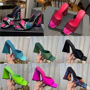 Дизайнер The Attico Mules на высоких каблуках сандалии Devon Black Slippers Satin Silk Block Heels Shose Slip On Slides Open Toes обувь для женщин роскошь
