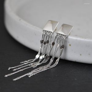 Kolczyki Dangle FNJ Tassel Square 925 Silver Pure Original S925 Sterling Drop Folring dla kobiet biżuteria