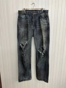 Original Bale tvättade blå baggy brett ben för denim byxor mode lösa män hiphop streetwear kausal jeans