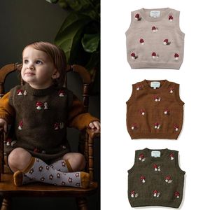 Pullover Kinder Pullover Shirley Bredal Marke Mädchen Kleidung Herbst Kleinkind Weste Pilz Stickerei Baumwolle Weiche Baby Jungen Stricken Tops 230801