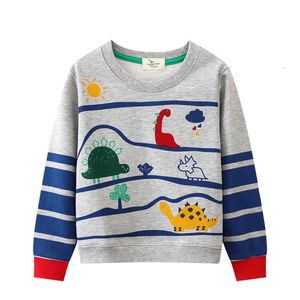Hoodies Sweatshirts Jumping Meters 27T Autumn Winter Children's Dinosaurs Print Striped Cute Boys Hooded Shirts Kids Clothes Tops 230801